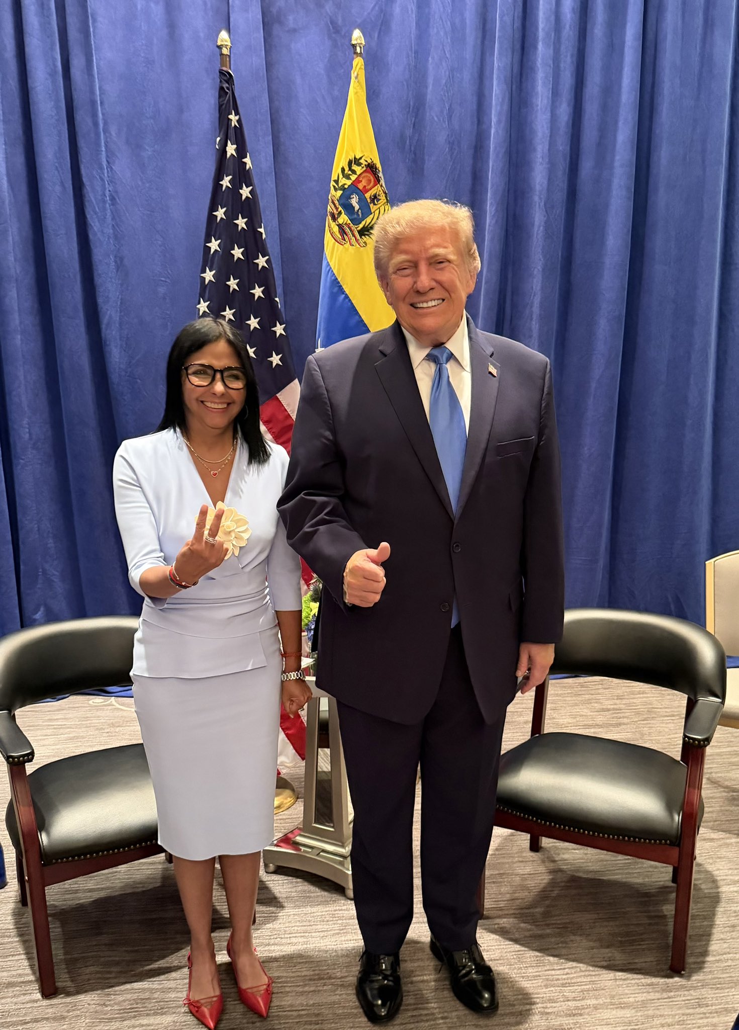 Delcy Rodríguez y Donald Trump durante su encuentro en Nueva York el 23 de septiembre de 2026