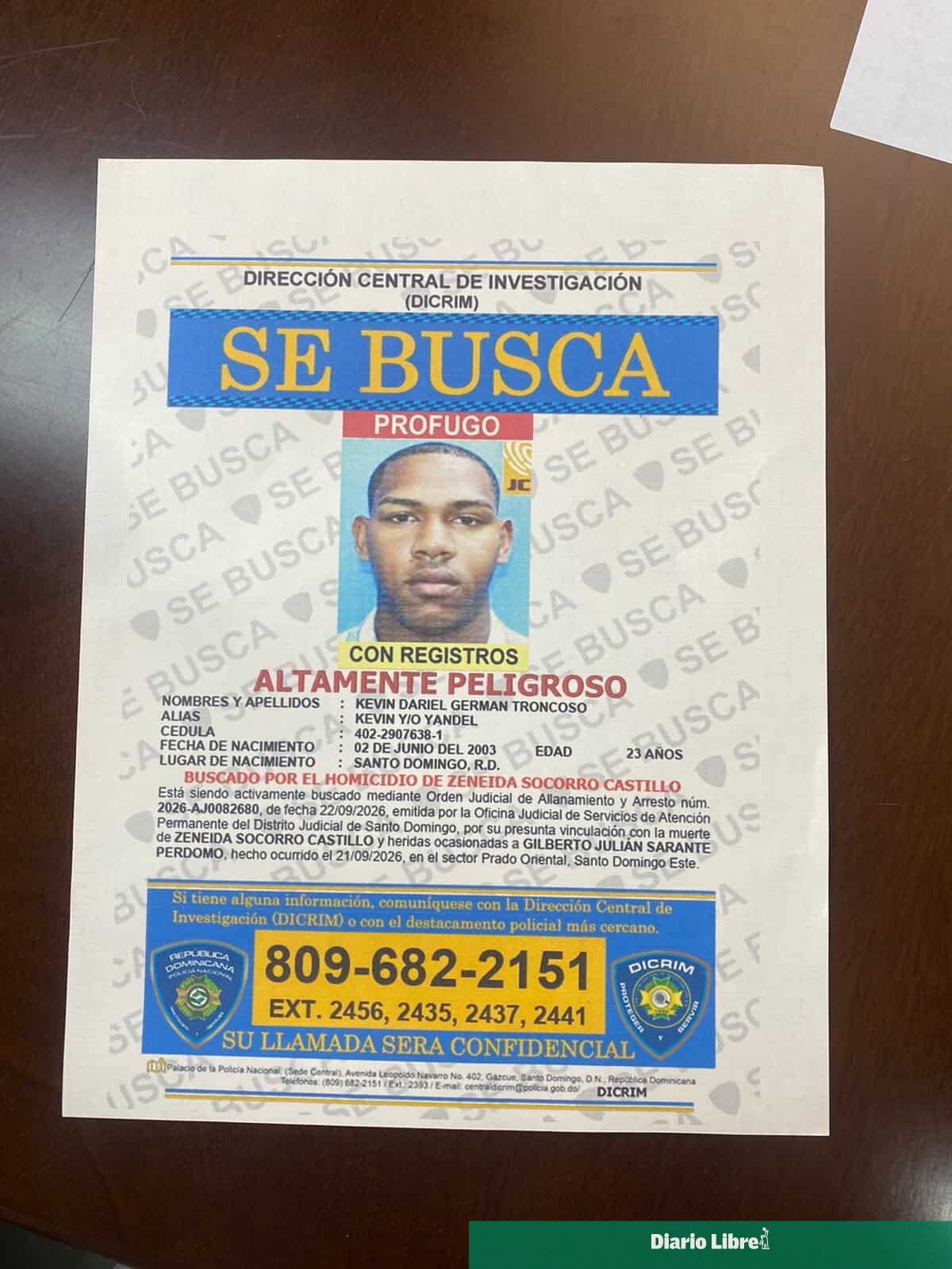 Kevin Dariel Germán Troncoso durante su entrega a las autoridades